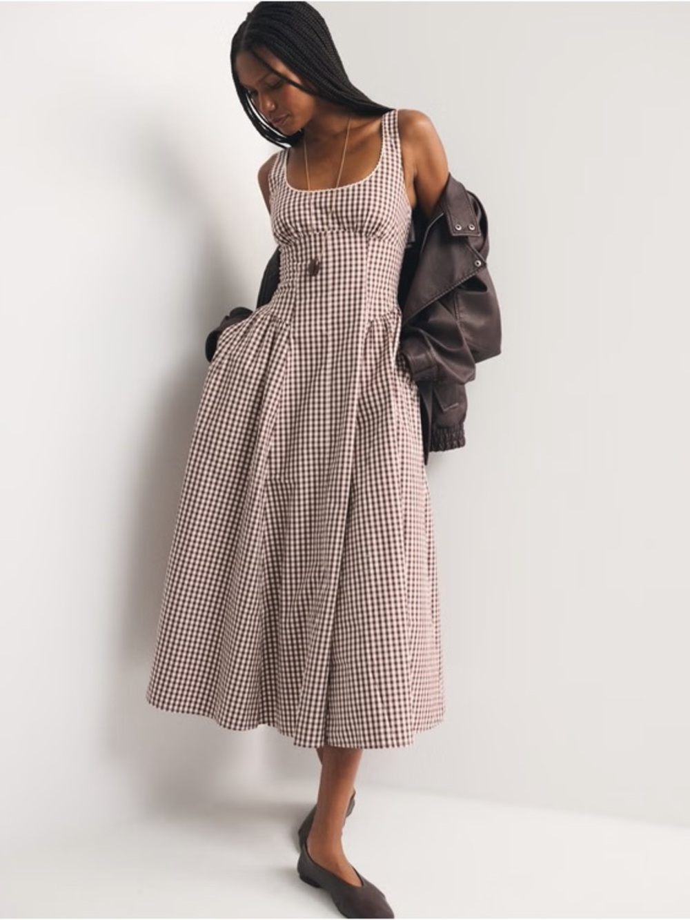Abercrombie & Fitch Brown Gingham Midi Dress - Picture 5 of 5